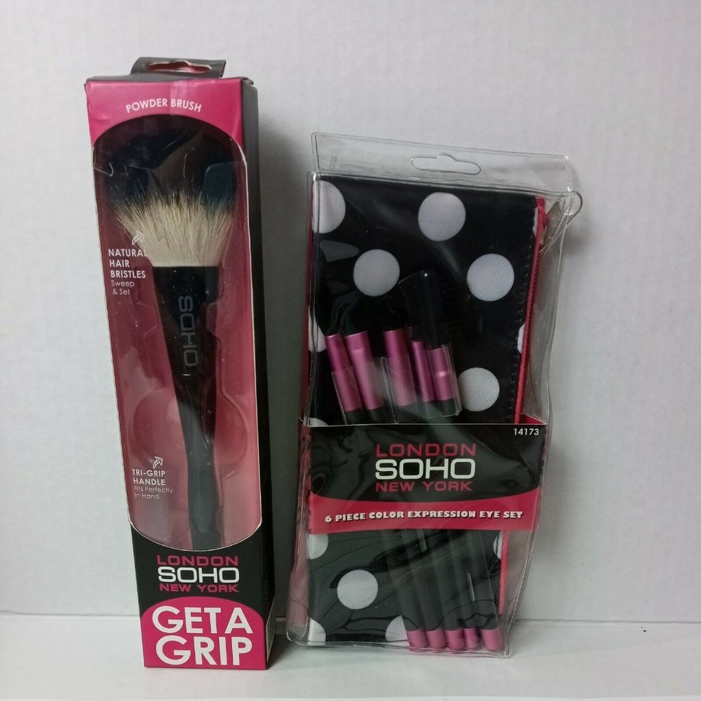 SOHO POWDER BRUSH & 6 PIECE COLOR EXPRESSION EYE SET W/ STORAGE